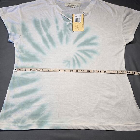 Vintage Havana White Blue Tie Dye Shirt NEW Classic Short Sleeves V-Neck Women S - Picture 10 of 13